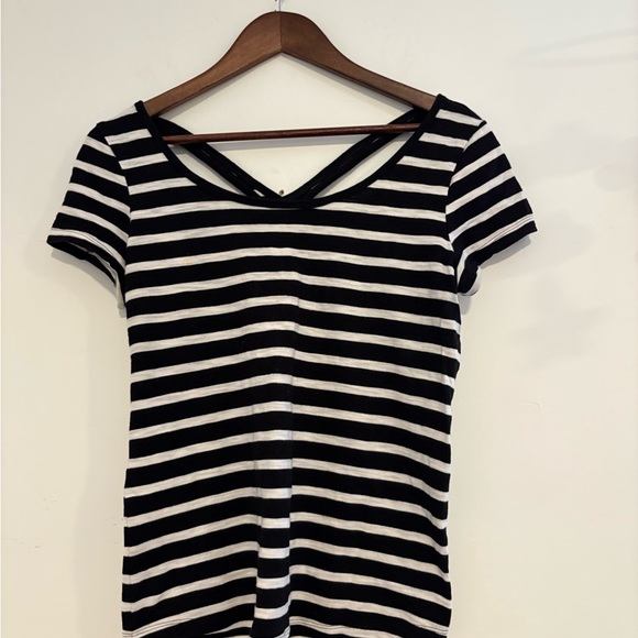 White House Black Market Tops - White House Black Market Striped Crisscross Back Scoop Neck Short Sleeve Top